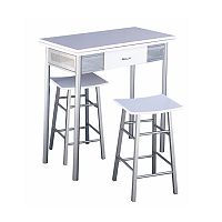TEMPO KONDELA Barový set - stôl + 2 stoličky, strieborná/biela, HOMER