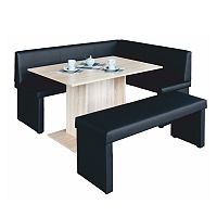 TEMPO KONDELA komplet rohová lavica+stol+lavica ekokoža čierna, P - prevedenie, MODERN