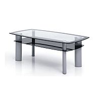 TEMPO KONDELA Konferenčný stolík, kov strieborný/sklo čierne a číre, STANLEY TT-585A