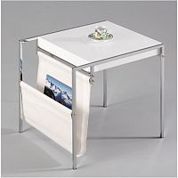 TEMPO KONDELA Príručný stolík so stojanom na noviny, ekokoža biela/biela/chróm, LIBRETTO