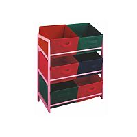 TEMPO KONDELA Viacúčelová komoda s úložnými boxami z látky, ružový rám/farebné boxy, COLOR 96
