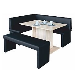 TEMPO KONDELA komplet rohová lavica+stol+lavica ekokoža čierna, L - prevedenie, MODERN