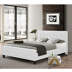 TEMPO KONDELA Manželská posteľ, s roštom, ekokoža biela, 160x200, CARISA