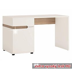 TEMPO KONDELA PC stôl, biela extra vysoký lesk HG/dub sonoma tmavý truflový, LYNATET TYP 80